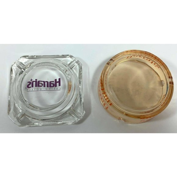 Harrahs Ashtray Hotel and Casino Souvenir Set Reno Lake Tahoe Orange Clear Glass - Picture 7 of 10